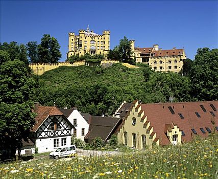 城堡,旧天鹅堡,酒店,巴伐利亚,德国
