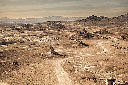 俯拍,顶峰,弯曲,沙漠公路,加利福尼亚,美国