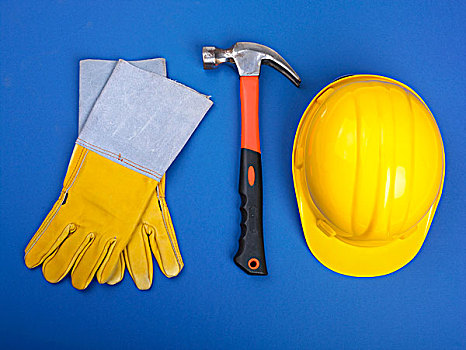 工作,设备,安全帽,锤子,手套