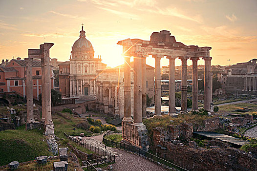 罗马,古罗马广场,遗址,古代建筑,日出,太阳光,意大利