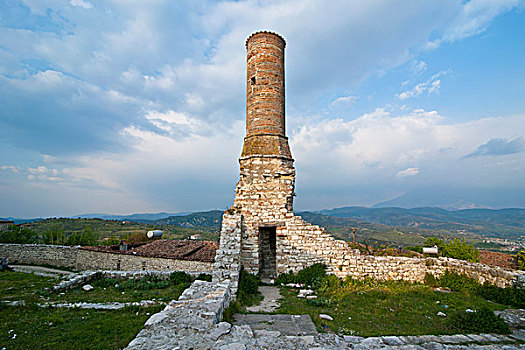 老,瞭望塔,城堡,世界遗产,培拉特,阿尔巴尼亚,欧洲