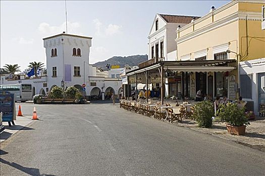街边咖啡厅,路边,帕特莫斯岛,多德卡尼斯群岛,希腊