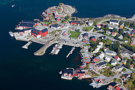 俯视,纯,钓鱼场,房子,港口,罗弗敦群岛,挪威