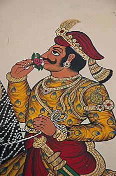 壁画,王子,城市宫殿,乌代浦尔,拉贾斯坦邦,印度