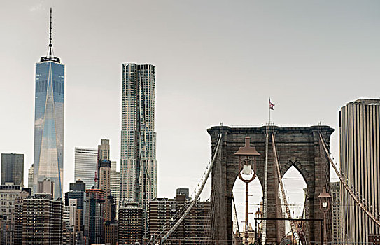 布鲁克林大桥,下曼哈顿,纽约,美国