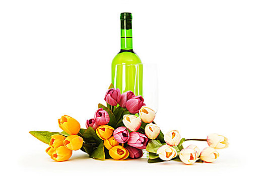 葡萄酒,花,隔绝,白色背景