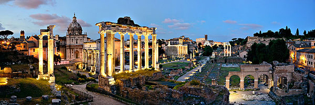 罗马,古罗马广场,遗址,古代建筑,夜晚,全景,意大利