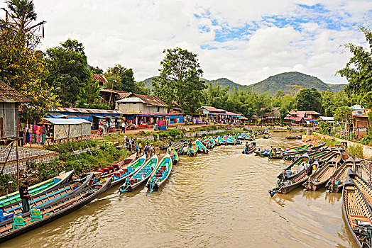 运河,空,船,茵莱湖,掸邦,缅甸