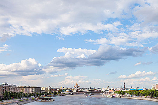 蓝色,阴天,上方,莫斯科,城市,河