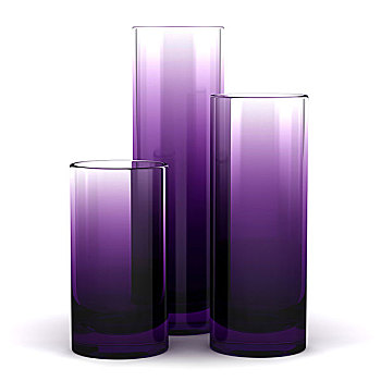 三个,紫色,玻璃花瓶,隔绝