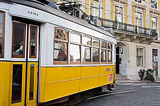 黄色,有轨电车,街上,里斯本,葡萄牙