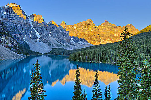 反射,山峦,湖,冰碛湖,十峰谷,班芙国家公园,艾伯塔省,加拿大
