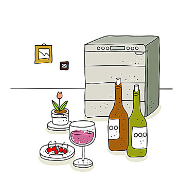 葡萄酒瓶,冰箱,背景