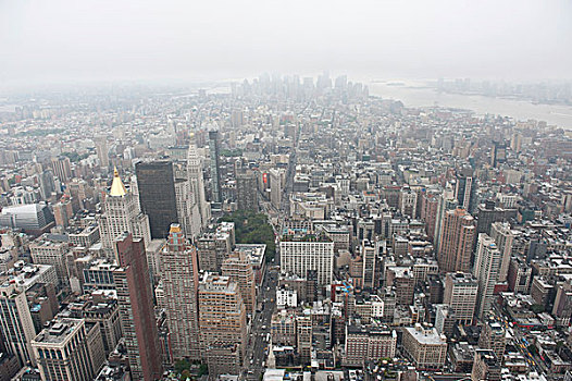 城市,海洋,房子,帝国大厦,摩天大楼,金融区,雾,薄雾,曼哈顿,纽约,美国,北美
