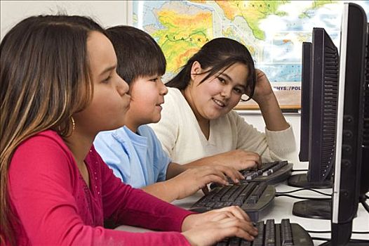 阿拉斯加,孩子,教室,工作,电脑