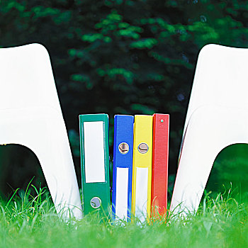 活页文件夹,两个,椅子,草地