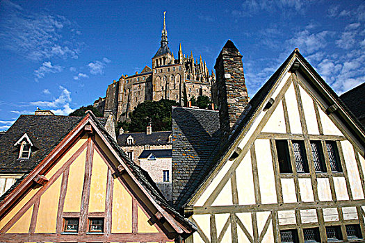 法国,诺曼底,下诺曼底,圣米歇尔山,世界遗产,圣米歇尔,教堂,房子,16世纪