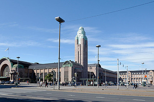 车站,前院,中央车站,钟楼,新艺术,赫尔辛基,芬兰,欧洲