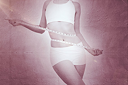 纤细,女人,测量,腰部,卷尺