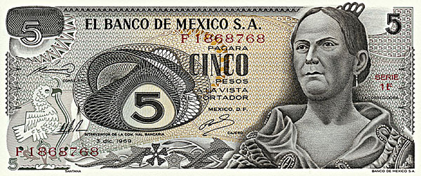货币,比索,墨西哥,国家,女英雄