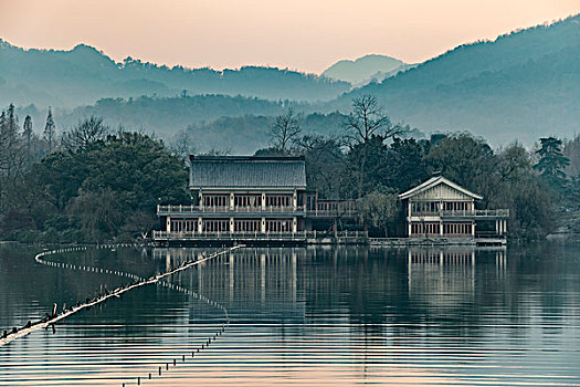 杭州西湖山水黄昏
