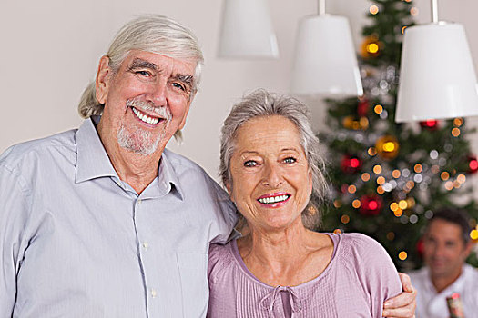 高兴,祖父母,站立,圣诞节,餐桌