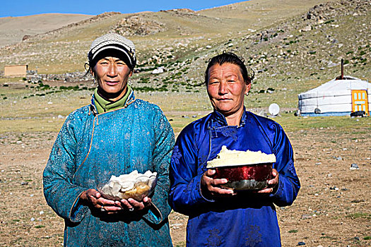 亚洲,蒙古,山里人,展示,商品,牦牛,牛奶,黄油,酸奶,使用,只有