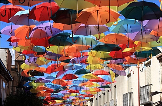 街道,装饰,彩色,伞,马德里,西班牙