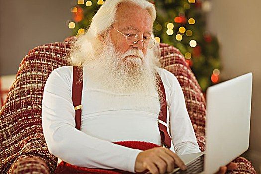 圣诞老人,打字,笔记本电脑