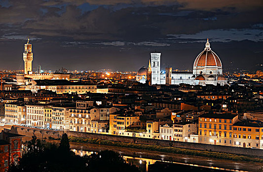佛罗伦萨大教堂,城市天际线,米开朗基罗,夜晚
