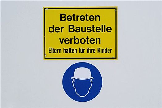 建筑,标识,德国,禁止进入,蓝色,不干胶,安全帽,破旧