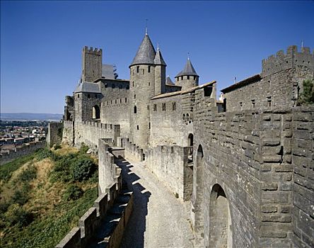 中世纪,城堡,城墙,卡尔卡松尼,朗格多克-鲁西永大区,法国