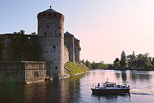 芬兰,区域,南方,湖区,中世纪,城堡,汽艇