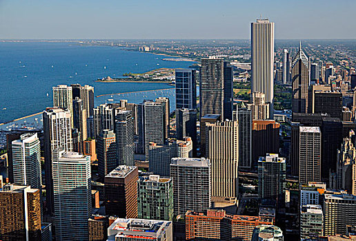 芝加哥,天际线,密歇根湖,风景,中心,伊利诺斯,美国