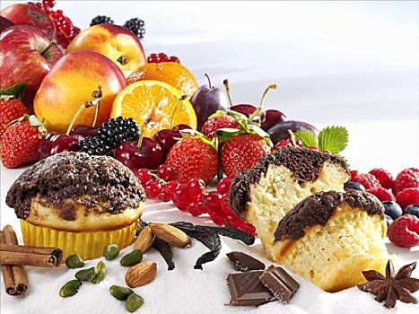 甜,松糕,新鲜,水果,调味品,坚果,巧克力