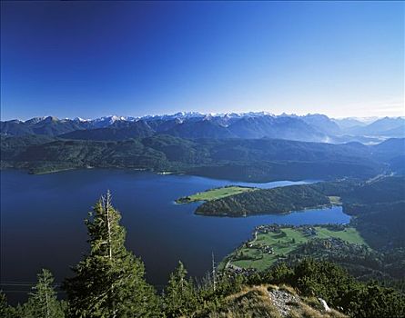瓦尔幸湖,湖,山,巴伐利亚阿尔卑斯山,上巴伐利亚,德国