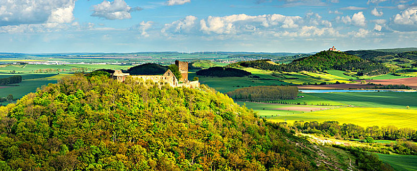德国,图林根州,风景,两个,城堡,正面,遗址,背影