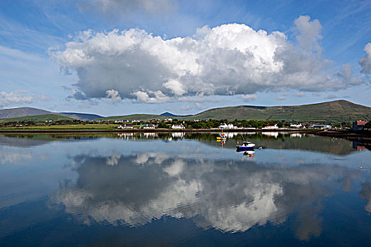 爱尔兰,凯瑞郡,丁格尔半岛,云,反射,港口