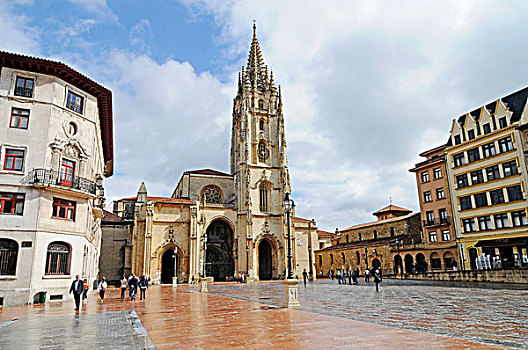 萨尔瓦多,大教堂,广场,奥维耶多,阿斯图里亚斯,西班牙,欧洲