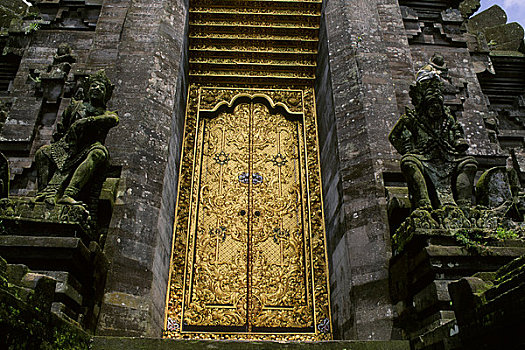 印度尼西亚,巴厘岛,庙宇,镀金,雕刻,门