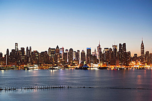 曼哈顿,天际线,水岸,黄昏,纽约,美国