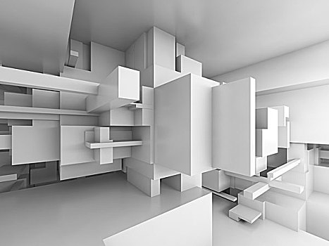 抽象,空,白色,室内,混乱,立方体,建筑,高科技,概念,插画