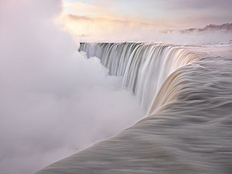 尼亚加拉瀑布,加拿大,瀑布,马蹄铁瀑布,日出,冬天,安大略省,北美
