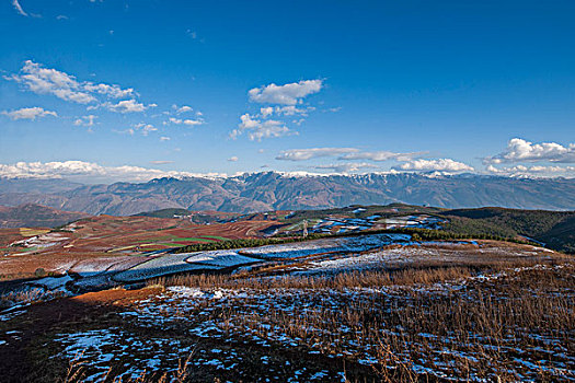 云南东川雪后,锦绣园,红土地