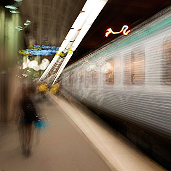 乘客,地铁站,斯德哥尔摩,瑞典
