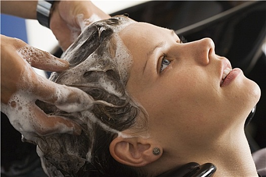 美发师,洗发水,女人,头发,沙龙,特写,侧面