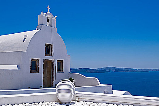 白色,教堂,锡拉岛,基克拉迪群岛,希腊,欧洲