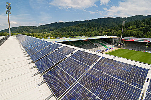 太阳能,排列,屋顶,体育场,足球队,布赖施高,巴登符腾堡,德国,欧洲