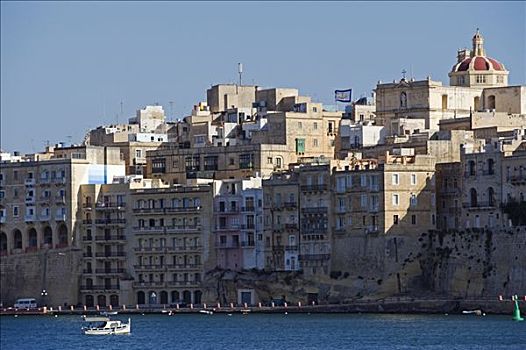 马耳他,瓦莱塔,船,格兰德港,背景,优雅,水岸,房屋