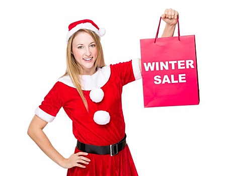 圣诞聚会,女孩,购物袋,展示,冬季销售